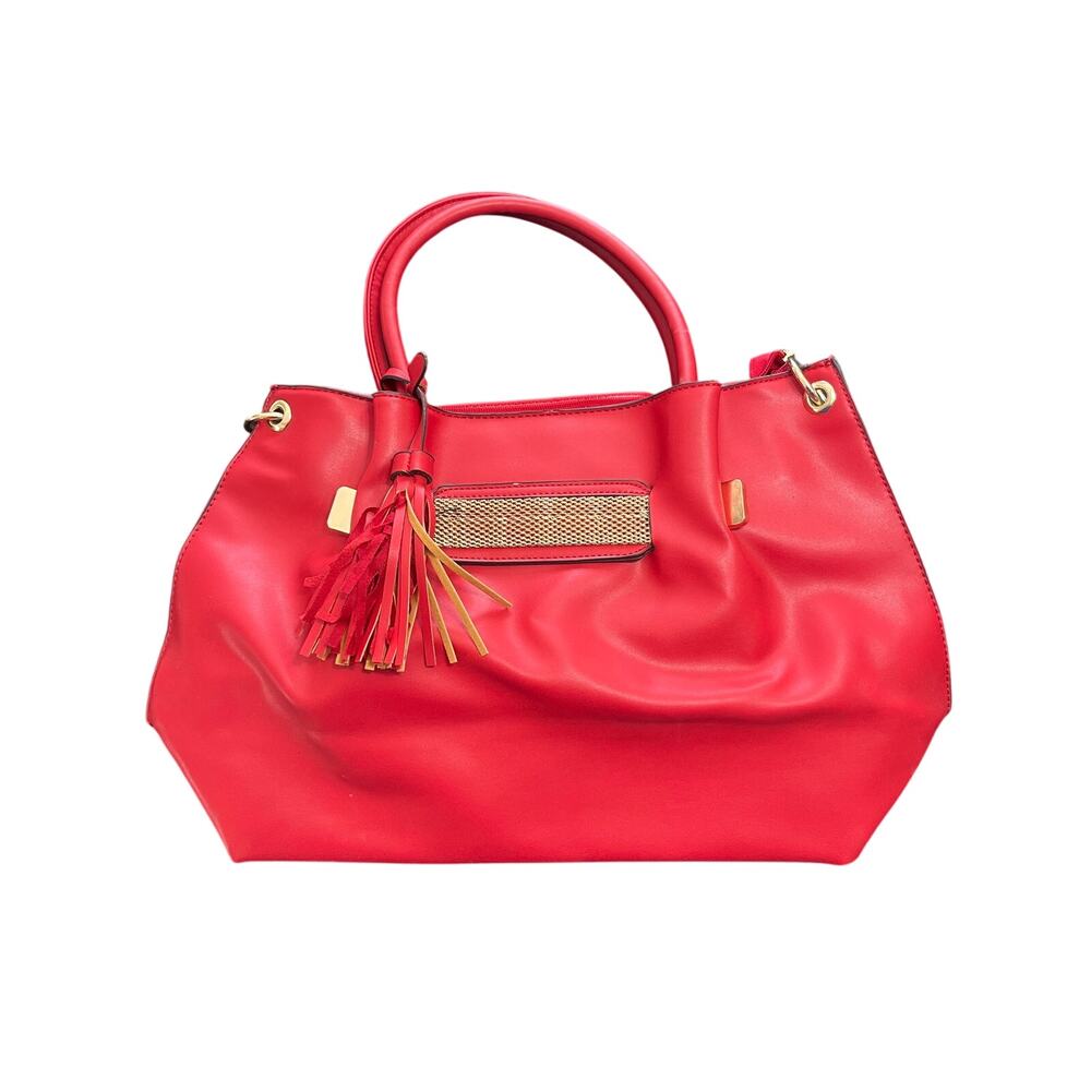 Top Handle Tote Bag Red And Gold Accent